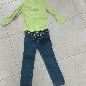 Girls 4t shirt and Jean set, lime green